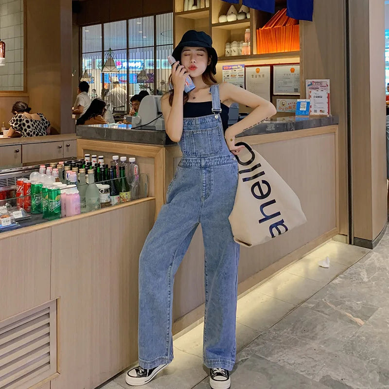 High Waist Wide Leg Denim Overalls Women's Loose Fitting Slimming Summer New Sle Gold nce Faionable Jeans