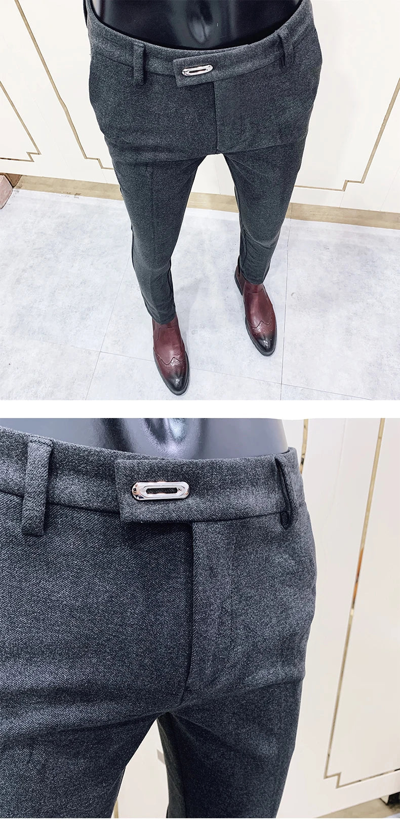 2025 Winter Men Suit Pants Woolen Thicken Keep Warm Formal Trousers Pantalones Hombre Solid Casual Slim Fit Pants Men Clothing