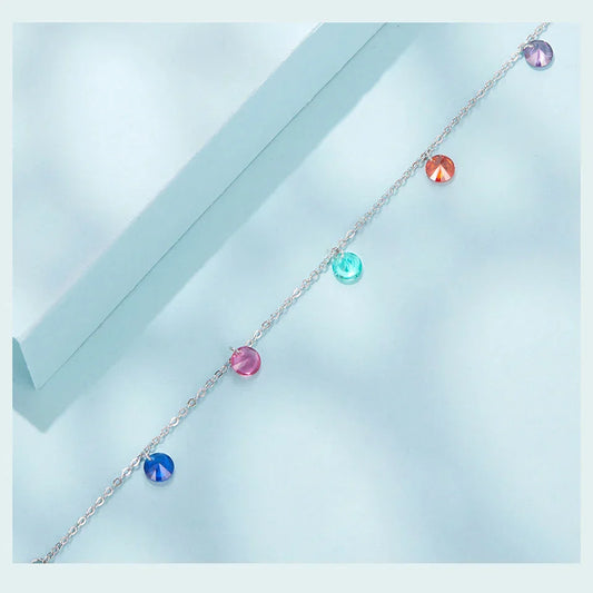 Bracelet chaîne rond en argent sterling 925, zircons colorés, chaîne à maillons réglable avec perles arc-en-ciel pour femmes, décoration de poignet
