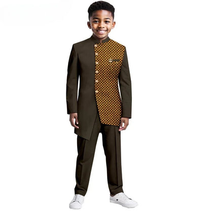 African Patterned Children's Elegant Suit Set 2 Pieces For Formal Occasion,Stylish Smart Boys Tuxedo Sets Wedding Outfit XS-XXL