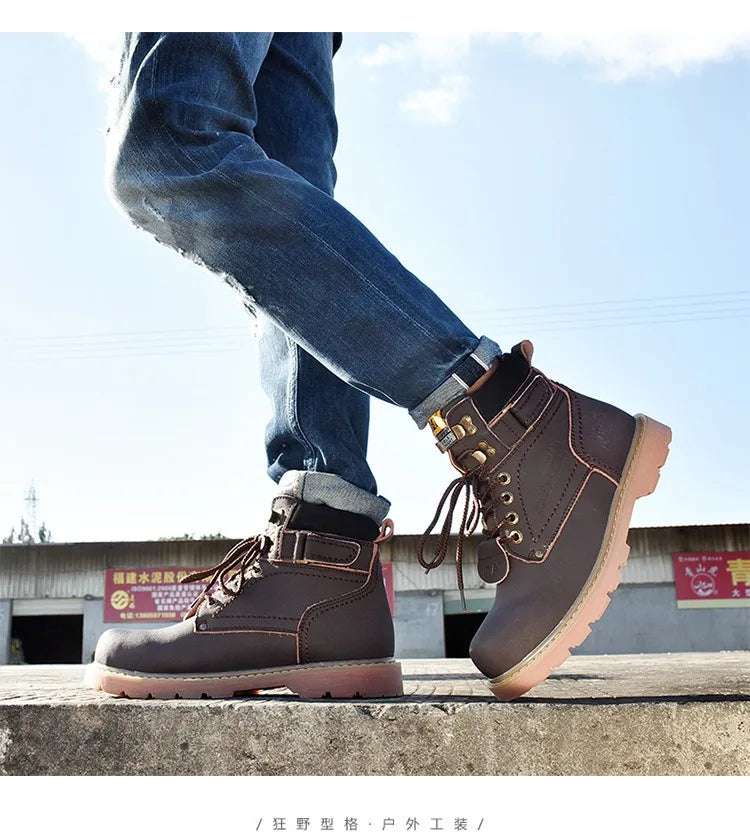 Genuine Leather Mens Women Winter Ankle Military Treking Snow Yellow Tactical Boots Outdoor for Men Work Shoes Sneakers