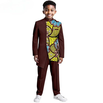African Patterned Children's Elegant Suit Set 2 Pieces For Formal Occasion,Stylish Smart Boys Tuxedo Sets Wedding Outfit XS-XXL