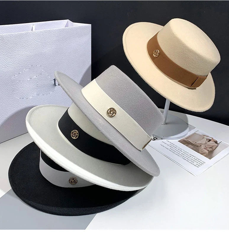 Fedora Hats for Women Flat Top Fashion Elegant Bowler Dress Caps Panama Church Wedding Ribbon Band Hat Men Felt Jazz Hat