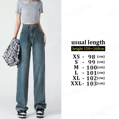 Y2K Woman Jeans High Waist Wide Leg Cotton Denim Clothing Blue White Streetwear Vintage Fashion Harajuku Straight Pants