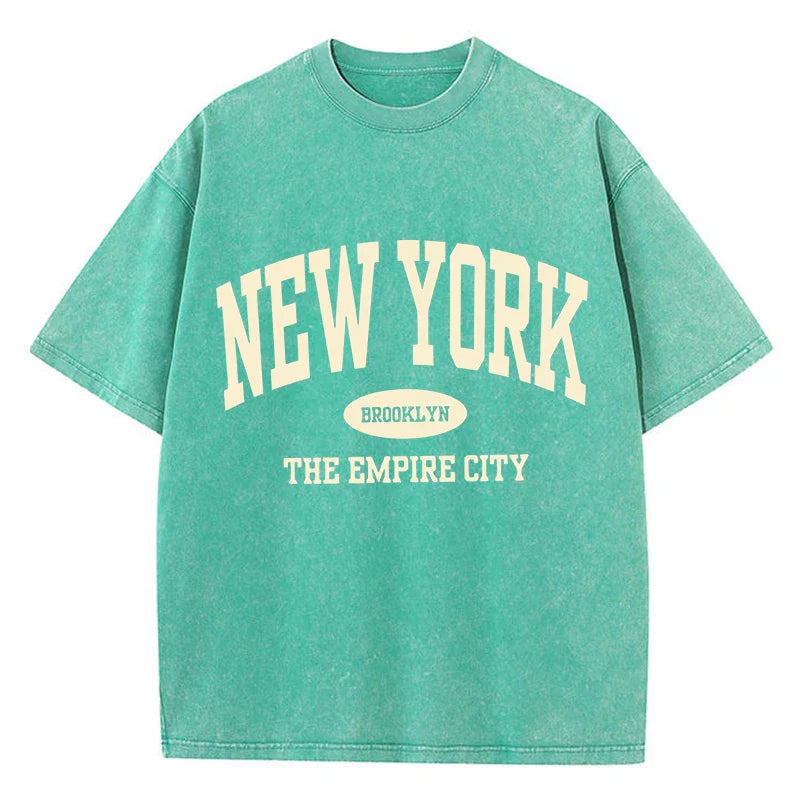 New York Brooklyn Letter Printed Washed T-Shirts Women Cotton Tops Comfortable Distressed O-Neck T Shirts Summer Womans Clothes
