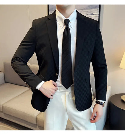 2025 Spring Plaid Blazers Coats 6 Color Fashion Luxury Business Slim Fit Social Suit Jacket Formal Wedding Prom Tuxedo 5XL-M