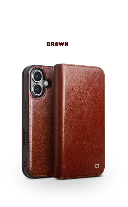 Genuine Leather Flip Case for iPhone16 Pro Max Handmade Cover with Card Slots for iPhone 16 Pro Max/16 15 14 13 12 11Pro