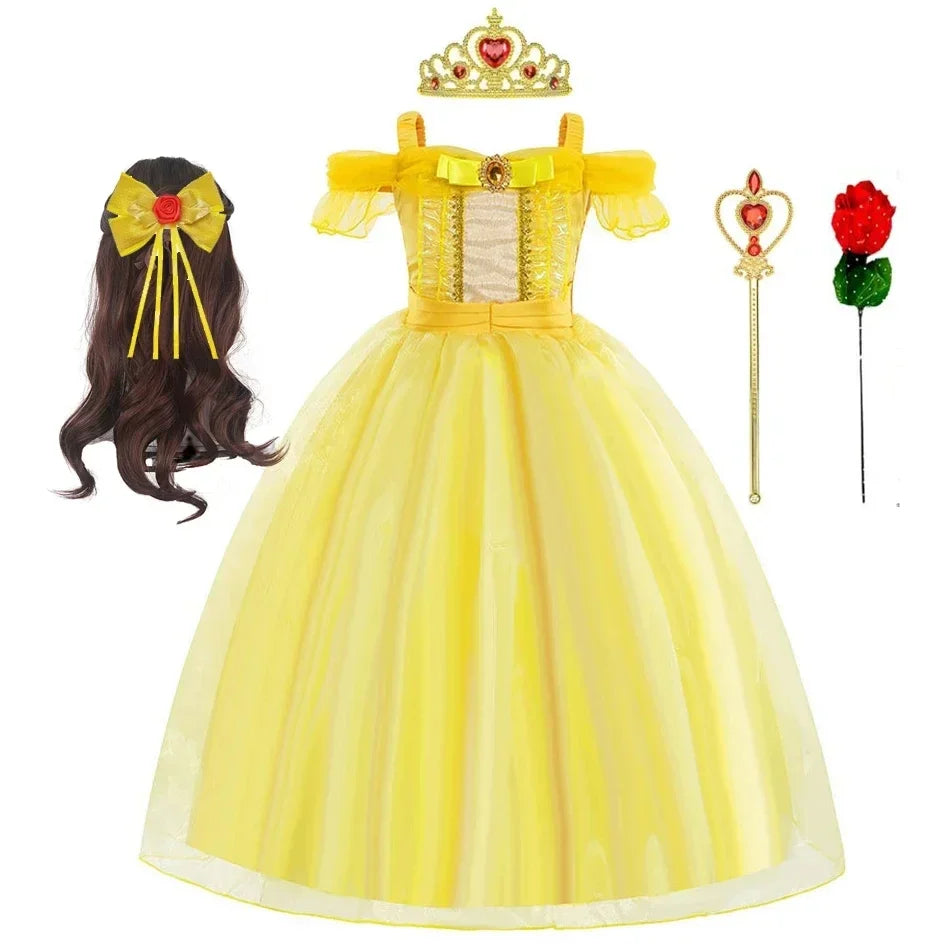 Kids Belle Costume Girl Halloween Princess Cosplay Party Dress Children Birthday Clothes Carnival Fancy Dress