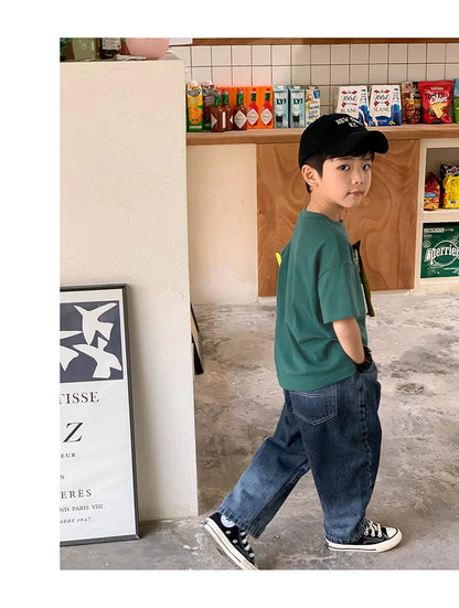Summer Casual School Kids Cotton Plain Tee Tops Baby and Boys Short-Sleeved T-Shirt Children Outfit Clothing 1-16 Years