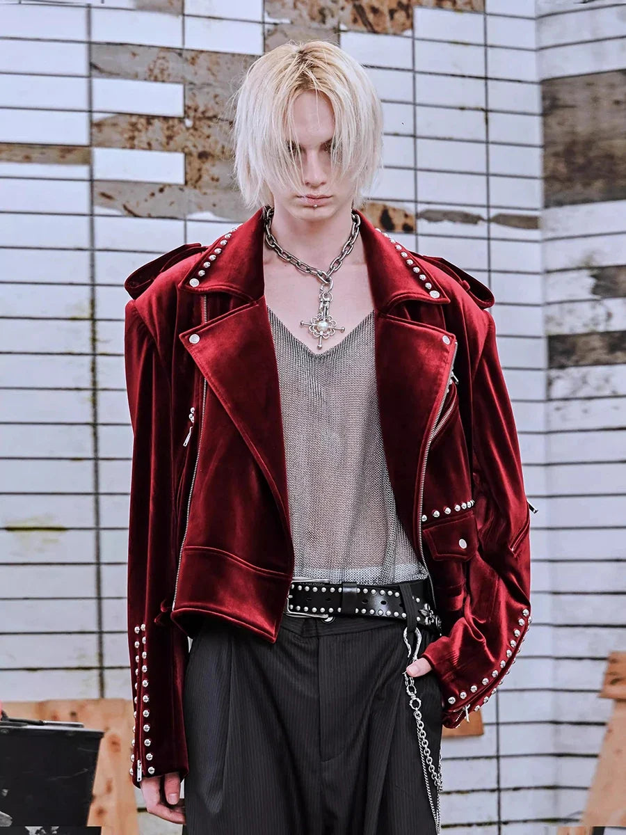 Spring Autumn Cool Short Soft Velvet Moto & Biker Jacket Men Zipper Elegant Chic Stylish Luxury Designer Emo Clothes