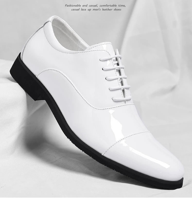 Korean Black White Leather Shoes for Men Big Size Business Casual Shoes Male Spring Autumn Lace Designer Fashion Shoe Man