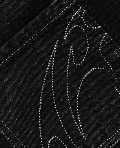 90s Retro Street Embroidery Jeans Male  R&B Solid Color Loose Straight Pants Female Y2K Harajuku Hip Hop  Punk Style  Men Jeans