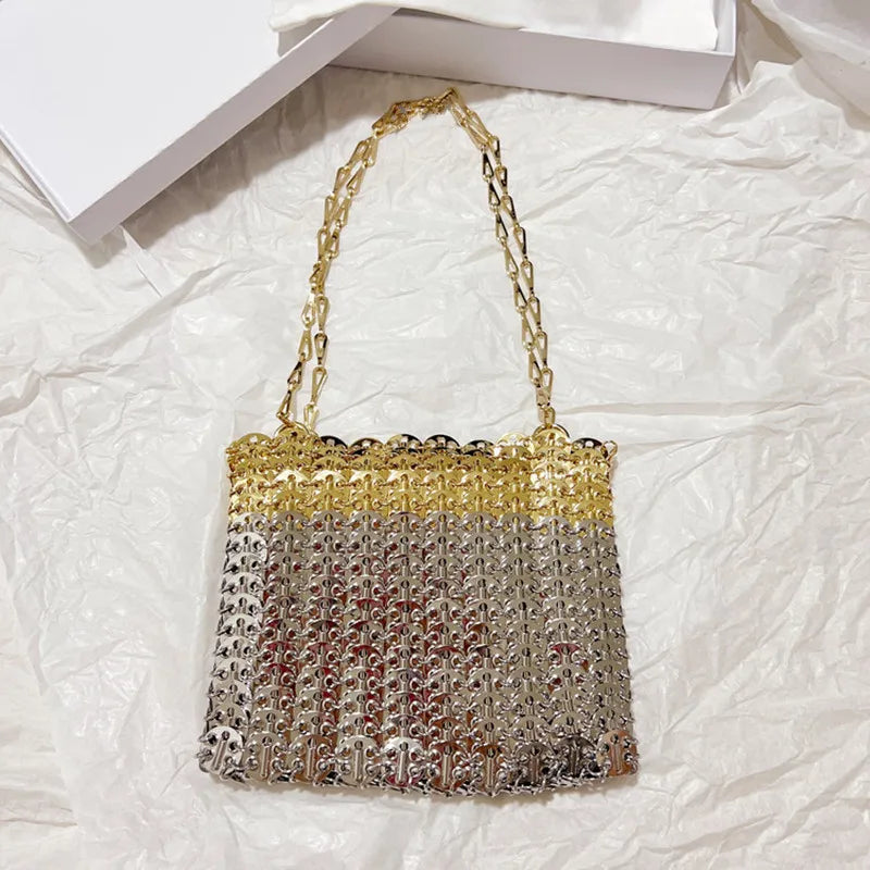 Women's Bag Designer Handbag Aesthetic Bags Hand Woven Metal Gold Silver Splicing Clutch Luxury Holiday Shoulder Bag Tote Bag