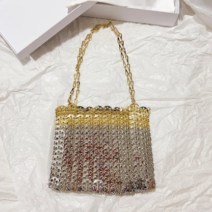 Women's Bag Designer Handbag Aesthetic Bags Hand Woven Metal Gold Silver Splicing Clutch Luxury Holiday Shoulder Bag Tote Bag