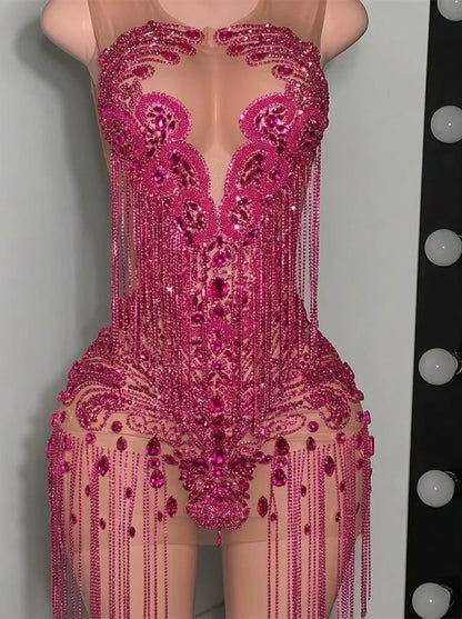 Sexy Gold Crystals Short Prom Dress Luxury For Black Girsl Diamonds Beads Tassels Homecoming Gown Birthday Dress Customized 