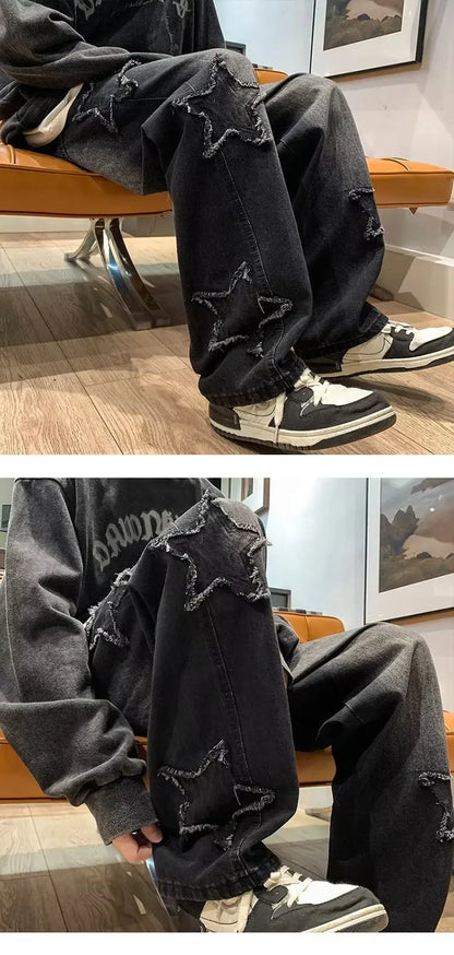 Asian Size American Hiphop Star Jeans Men Pants Men's High Street Trendy Brand Loose Straight Leg Wide Leg Pants Jeans Men Pants