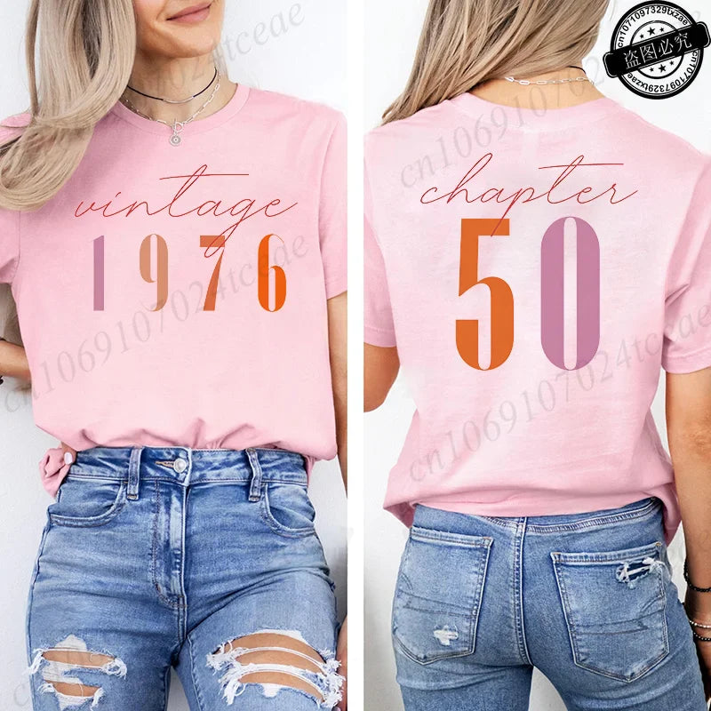 Fashion Women's T Shirts Clothing Vintage 50th Birthday Women Aesthetic T-shirts Classic 1976 Graphic 50 Bday Casual Tee Shirts
