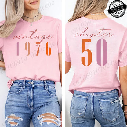 Fashion Women's T Shirts Clothing Vintage 50th Birthday Women Aesthetic T-shirts Classic 1976 Graphic 50 Bday Casual Tee Shirts