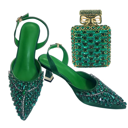 Women's Clutch Bag and Shoes Fairy Diamond High Heels Stylish Dress Shoes Pointed Toe Stiletto Heels Elegant Party Wedding Shoes