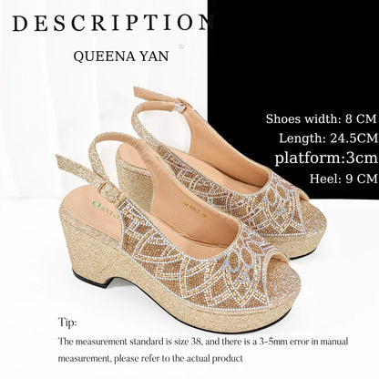 African Shoe and Bag Set for Wedding Women Shoes and Bag To Match Set with Rhinestone Italy Pumps Women Shoes Luxury