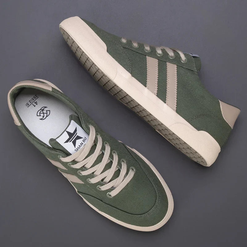 Retro Green Vulcanize Shoes Men Breathable Leisure Shoes For Men Lightweight Flat Casual Canvas Sneaker