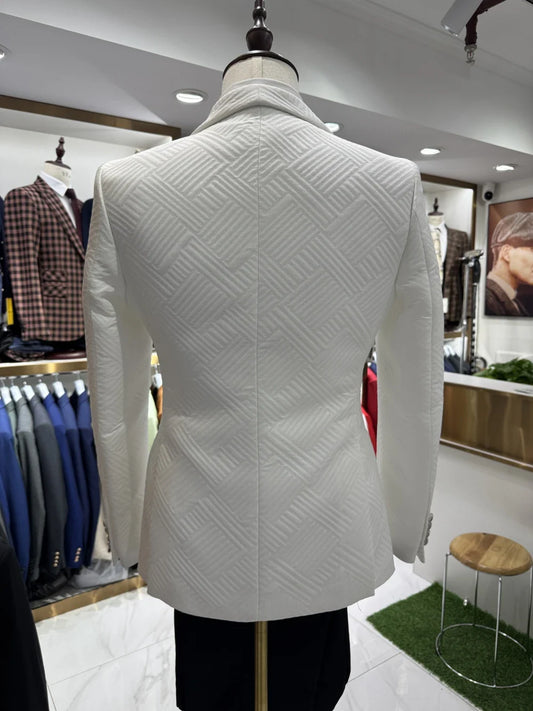 Patterned Elegant White Man Suit Jacket Vest Pants Fashionable 3-pieces Shawl Lapel Groom Wear Modern Glam Tuxedo Chic Set