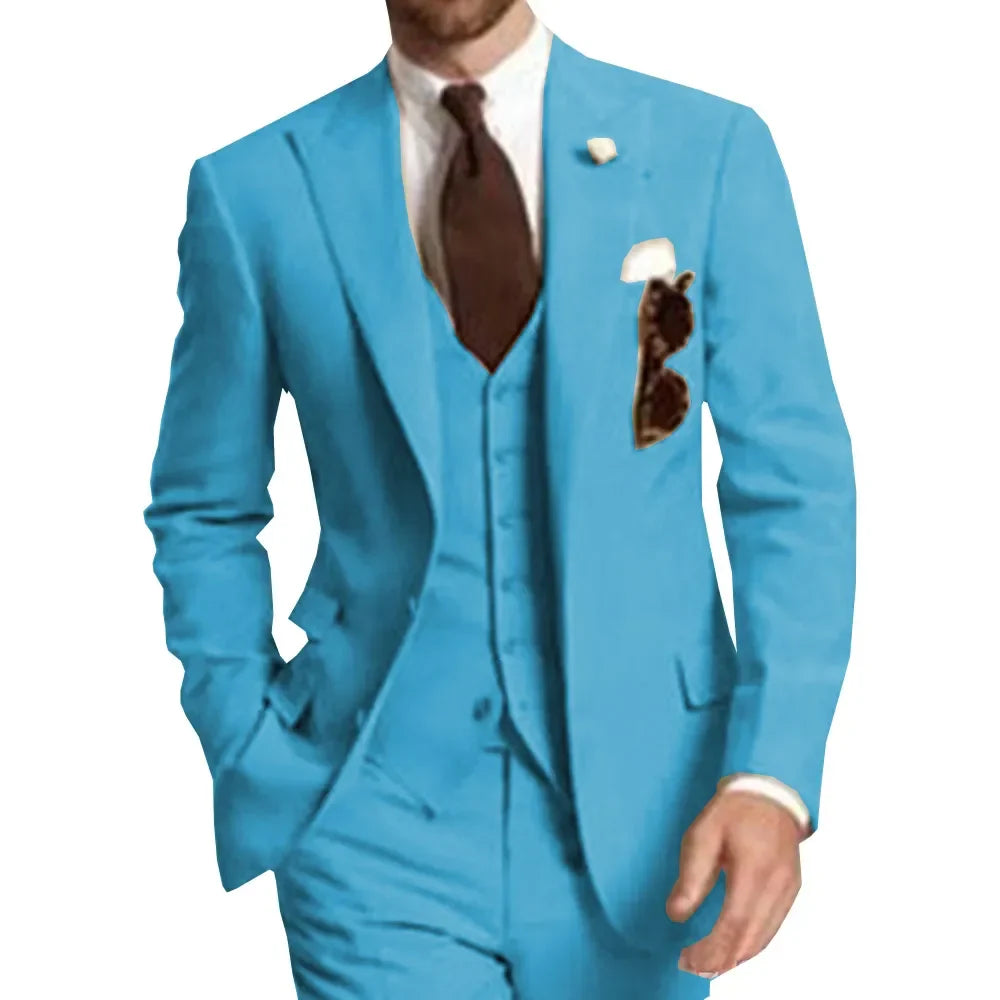 Business Party Best Men wedding Suit Peaked Lapel Two Button Custom Made Wedding Groom Tuxedos Jacket Pants Vest