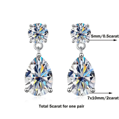 3cttw  Certified Oval/Round Cut Moissanite Diamond Drop Earrings for Women 100% 925 Sterling Silver Stud Earring Fine Jewelry