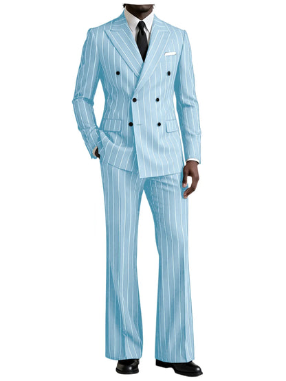 Men's Striped 2 Piece Suit Notched Lapel Straight Stripe Coat + Flare Pants Formal Business Wedding Party Prom Tuxedo for Men