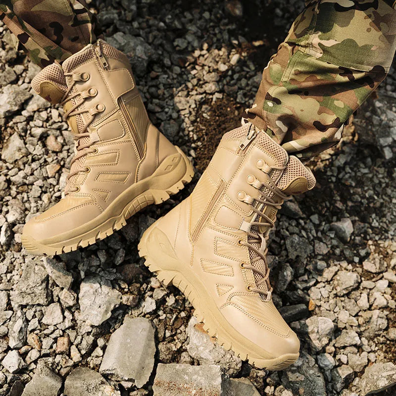 High Quality Men's Brand High-Top Leather Boots Breathable Desert Combat Men's Boots Outdoor Shoes Non-slip Hiking Ankle Boots