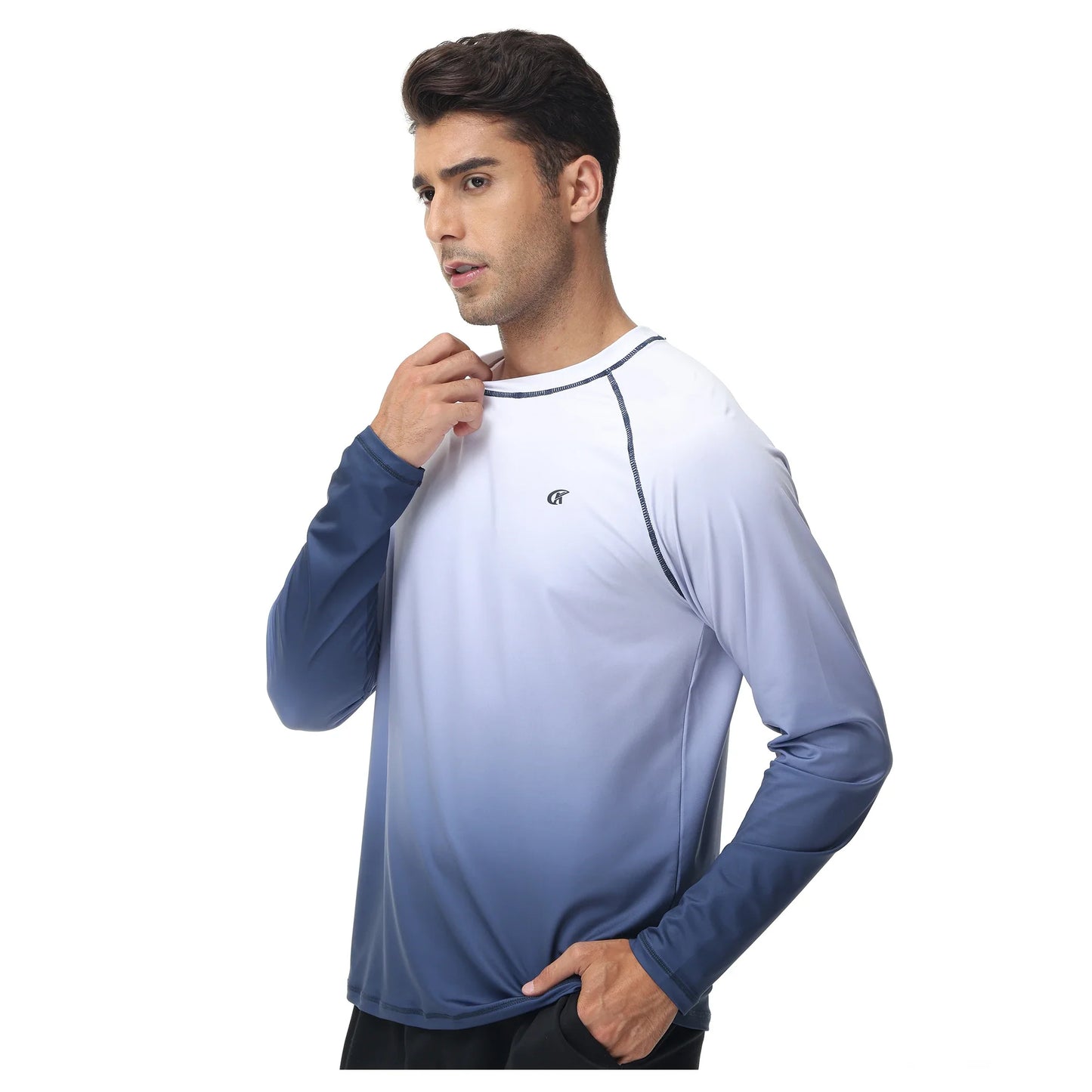 Summer Men's Long Sleeve T-Shirt UPF 50+ Rash Guard Gradient Shirt for Sport Fishing Hiking Workout Outdoor Pullover Shirt