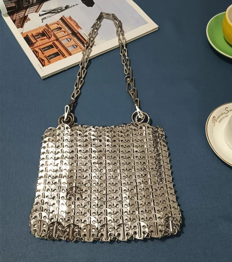 Designer Aesthetic Bags Women's Bag Handbag Hand Woven Metal Chain Tote Bag Clutch Luxury Trend Travel Holiday Shoulder Bag