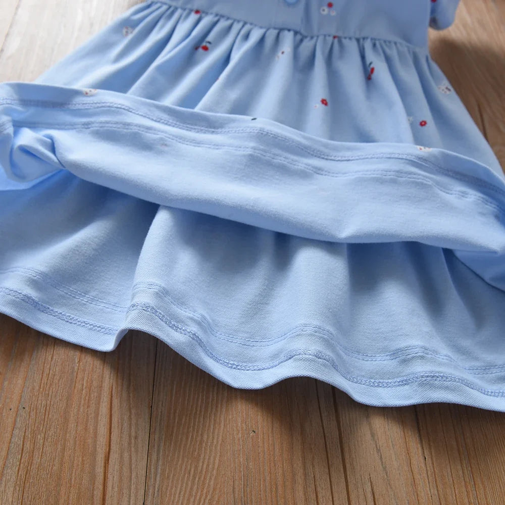 Baby Girls Summer Dress Short Sleeved Turn Down Collar Cotton Clothes for Girls Aged 2-6 Years Kids Dresses