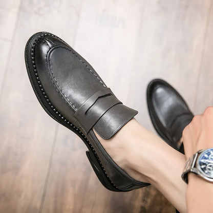 Premium Silver Business Shoes Men's Oxford Shoes Leather Brand Loafers Slip on High Quality Wedding Loafers Soft Sole Dress Shoe
