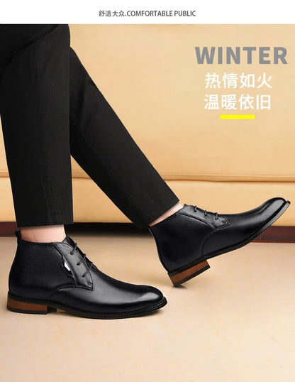 Men Flat/6CM Bussiness Elevator Shoes Genuine Leather Boots Autumn Winter Warm Ankle Boots for Men Botas Hombre Plus Size 37-47
