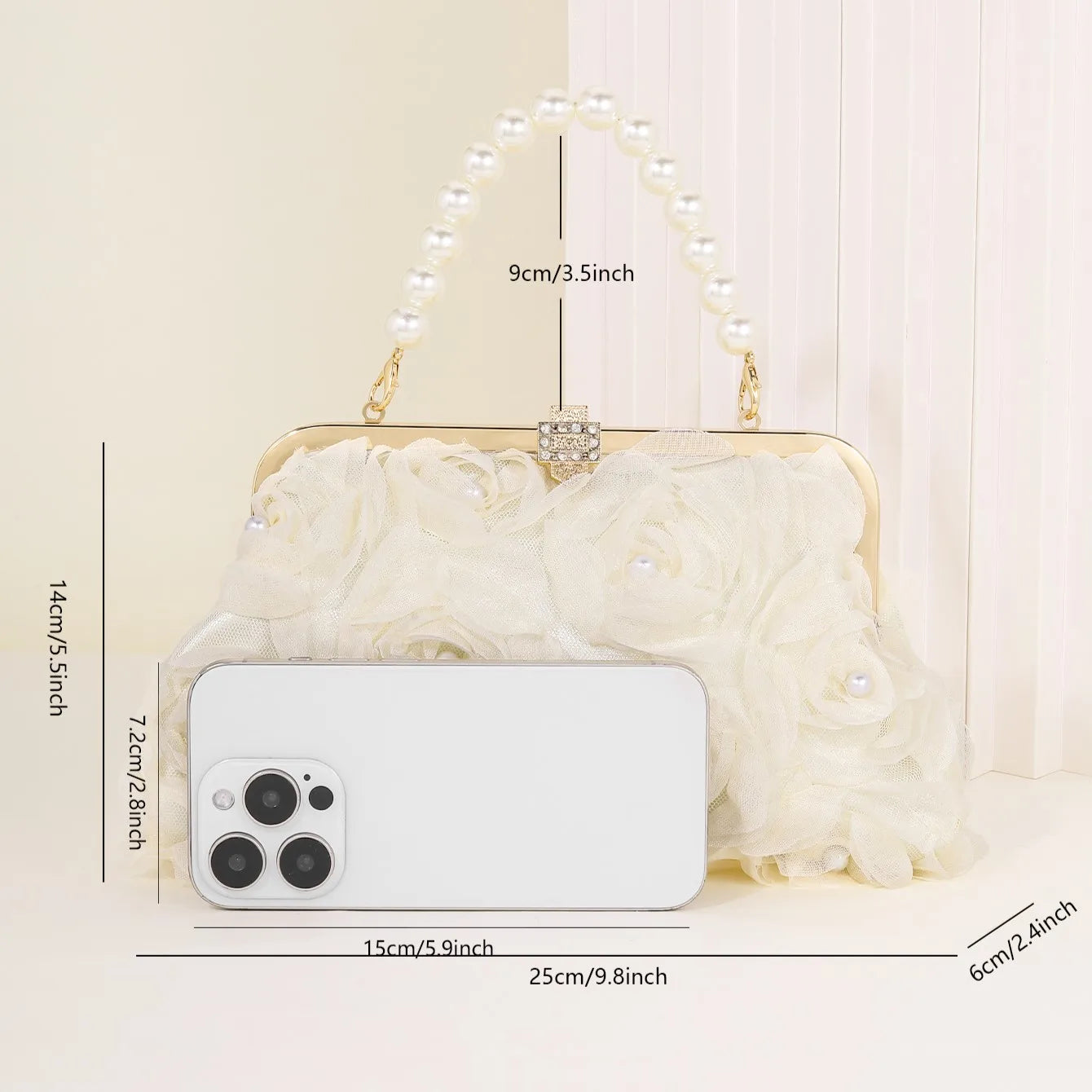 3D Floral Decor Clutch Bag, Elegant Silk Appliques Dinner Purse For Wedding Party Prom Banquet - Perfect for Wedding， Party
