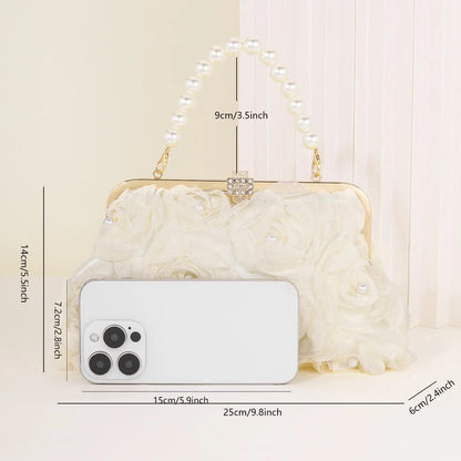 3D Floral Decor Clutch Bag, Elegant Silk Appliques Dinner Purse For Wedding Party Prom Banquet - Perfect for Wedding， Party