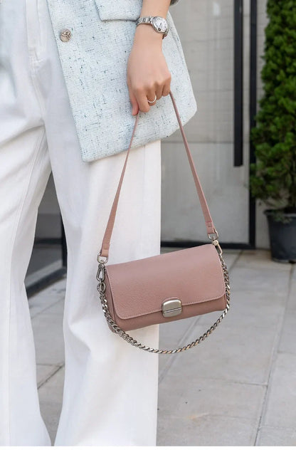 Supple Genuine Leather Women's Barrel Crossbody Bag - Commuter-Friendly Small Chain Strap Shoulder Bag for Everyday Chic
