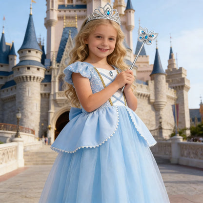 Girls Deluxe Elegant Cinderella Princess Ball Gown Children Birthday Party Dress Vestidos Cosplay Costume Carnival Apparel