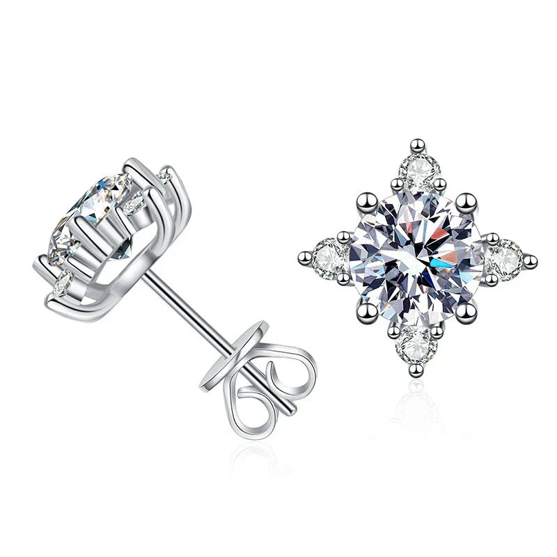 1ct 6.5mm D Color Moissanite Earrings 925 Sterling Silver  with White Gold Plated Stud Earring Wedding Jewelry for Women
