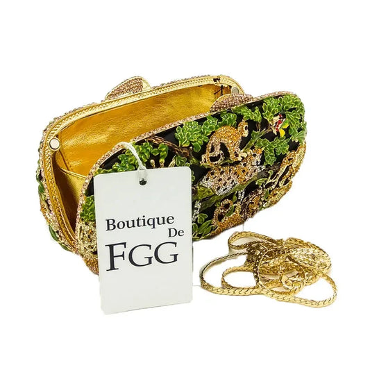 Forest Jungle Women Crystal Animal Evening Bags Party Rhinestone Handbag Bridal Wedding Clutch Bag