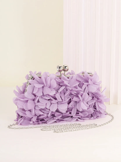 3D Floral Decor Clutch Bag, Elegant Silk Appliques Dinner Purse For Wedding Party Prom Banquet - Perfect for Wedding， Party