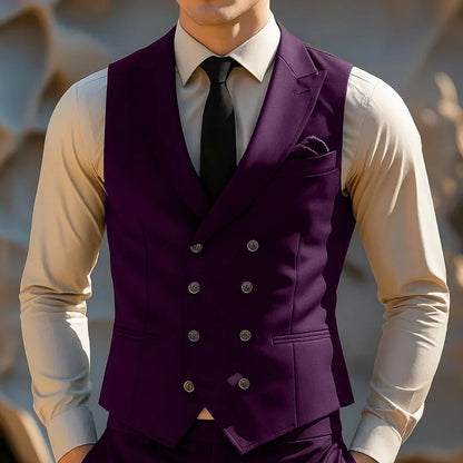 Men Vest Black With Lapel Double Button Solid Waistcoat For Wedding Banquet Party Business Work Daily Casual Men Suit Vest