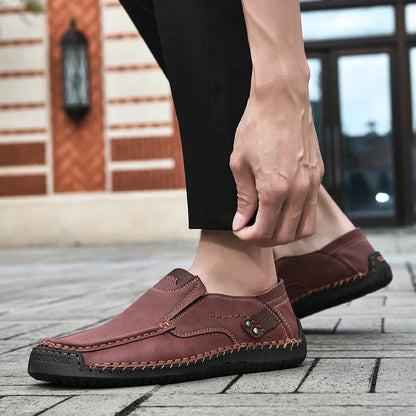 Handmade Leather Men Shoes Casual Comfortable Slip On Loafers Men Leather Shoes Flats Moccasins Walking Shoes