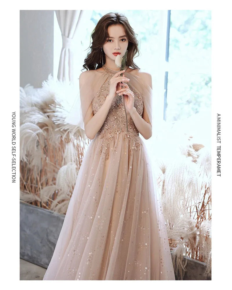 Champagne Dresses Elegant Women's Evening Dress New Banquet Style Bridesmaid Dress Fairy Quinceanera Dress Sukienki Customized