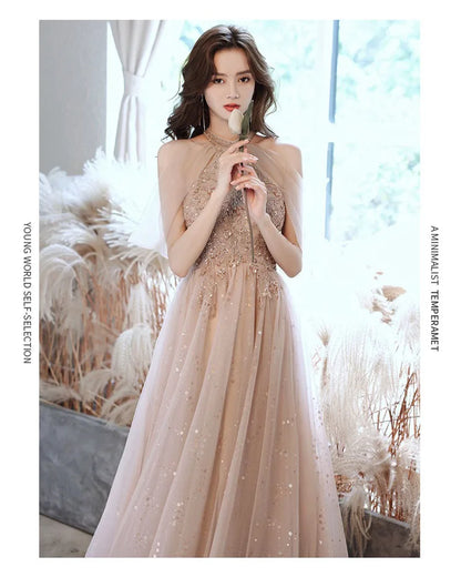Champagne Dresses Elegant Women's Evening Dress New Banquet Style Bridesmaid Dress Fairy Quinceanera Dress Sukienki Customized