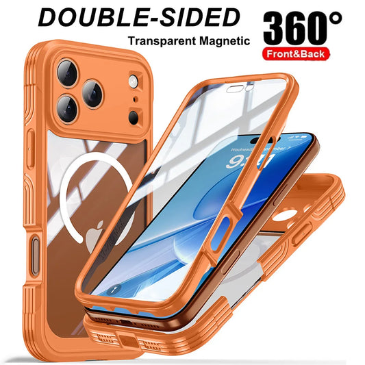 360° Fully Protected Double-sided Transparent Magnetic Case For iPhone 17 Pro Max&Air For MagSafe Wireless Charging Back Cover
