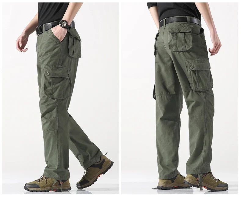 Male Cargo Pants Tactical Cotton Overalls Outdoor Utility Work Trousers Relaxed Fit Big Size Hombre Clothing