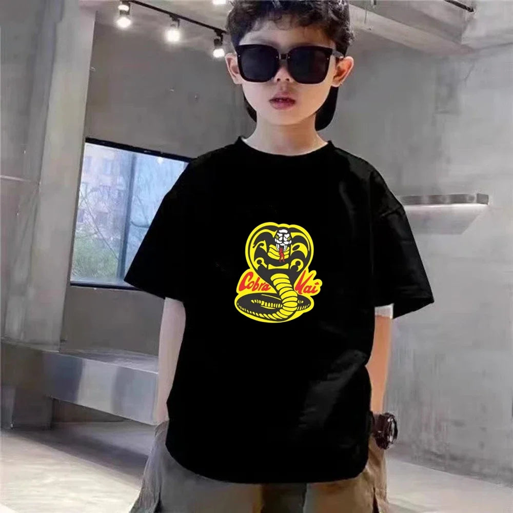 Summer T-Shirt + Shorts Anime Snake Print Boy Black Girl Sets T-Shirt Kids Tops Casual Tees Round Neck Short-Sleeved Top