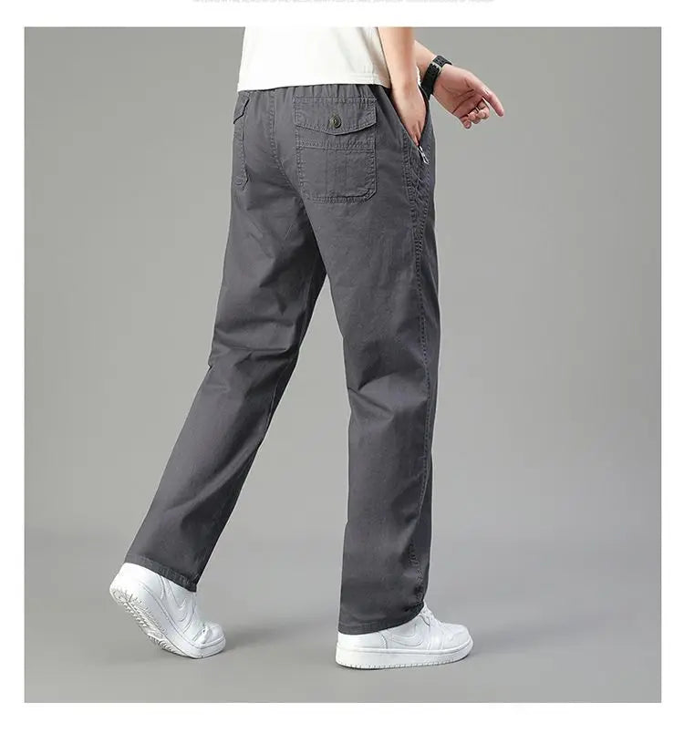 Men's Cotton Relaxed Fit Pants Full Elastic Waist Casual Sportswear Twill Pants Running Sweatpants Casual Cargo Pants